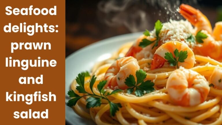 Seafood delights: prawn linguine and kingfish salad